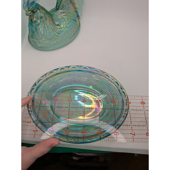 1997 Fenton 7" Misty/ Electric Blue Iridescent Rooster/Hen on Nest Covered Dish - Picture 7 of 8